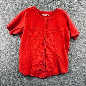Woman Within Women Top 18/20 Red 100% Cotton Button Front Short Sleeve Shirt‎